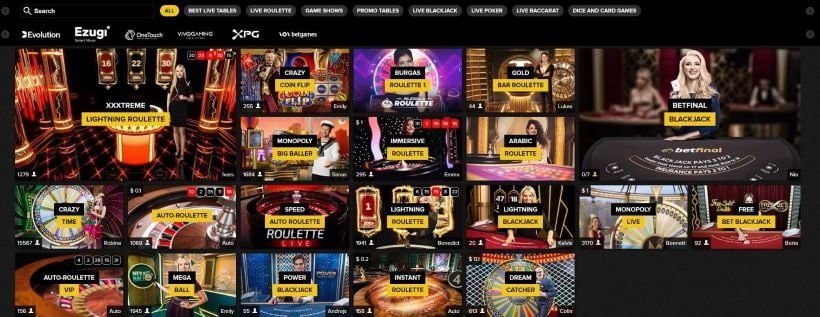 Betfinal Live Casino Interface